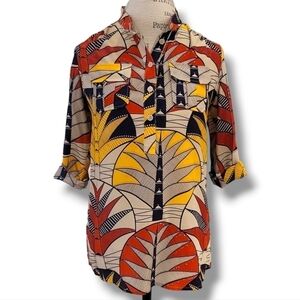 Anthropologie Nieves Lavi 100% Silk Printed Blouse - Size Small